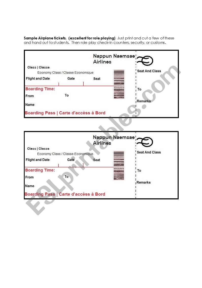 Airplane tickets worksheet