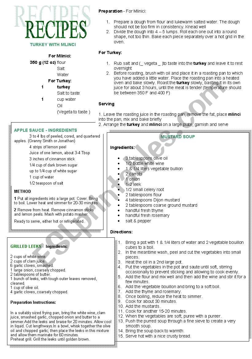 recipes worksheet