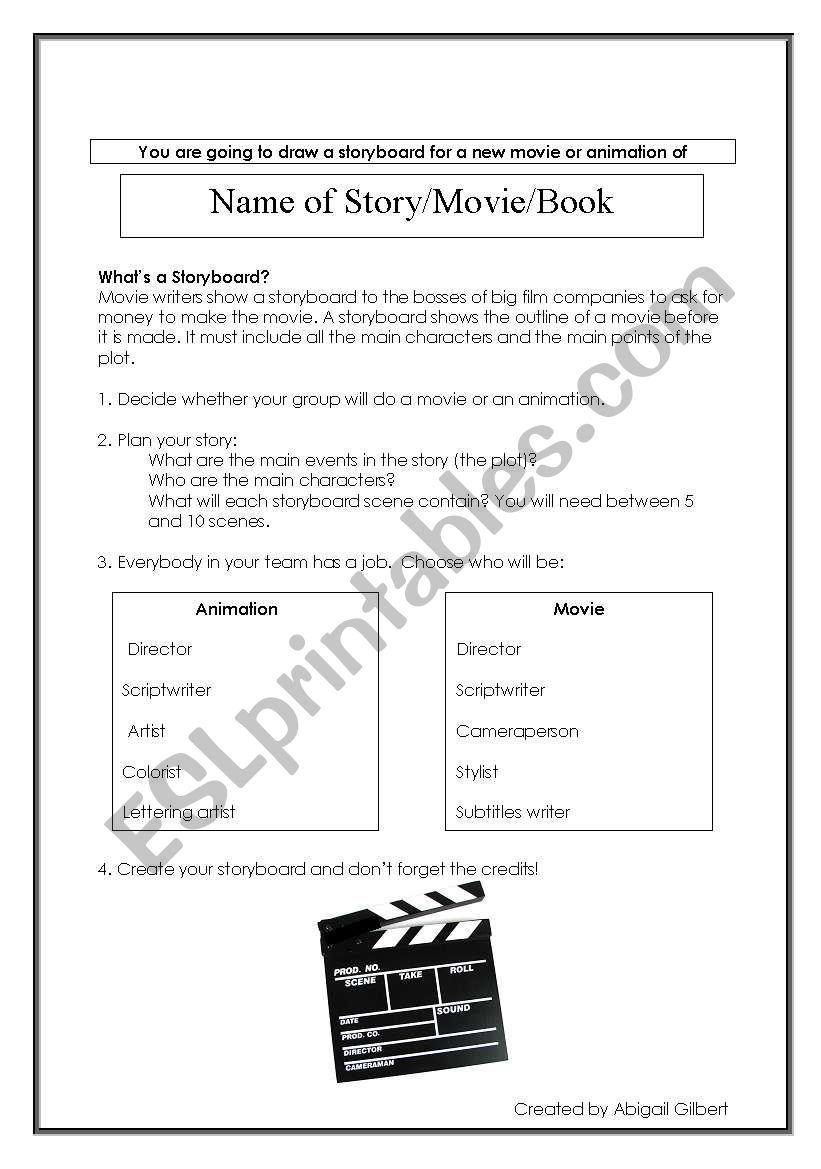 Movie Storyboard worksheet