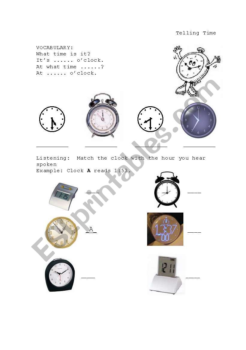 telling time worksheet