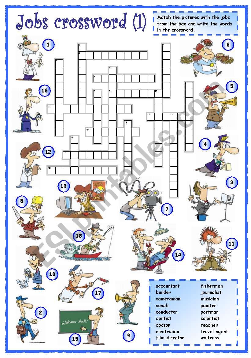 Jobs crossword (1 of 3) worksheet