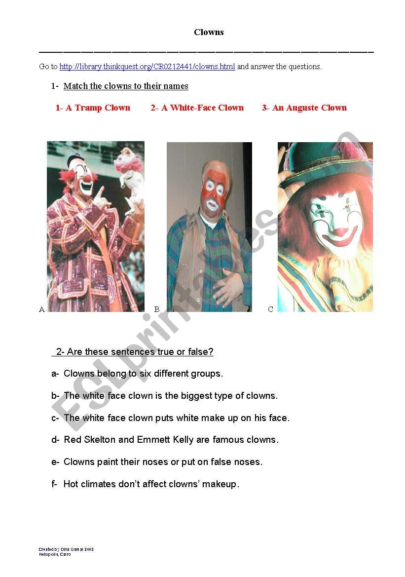 Clowns worksheet
