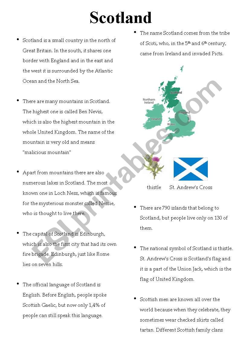 Scotland - reading and exercises
