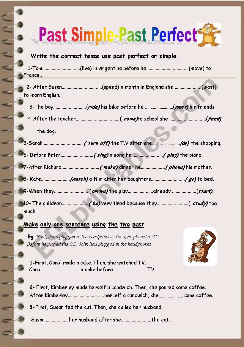 Past Simple Past Perfect ćwiczenia Past Perfect-Past Simple - ESL worksheet by sirah