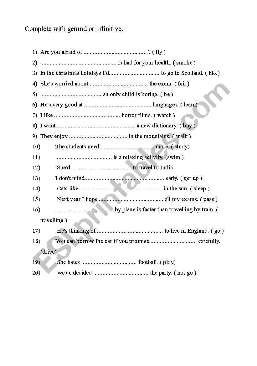 Gerunds and infinitives worksheet