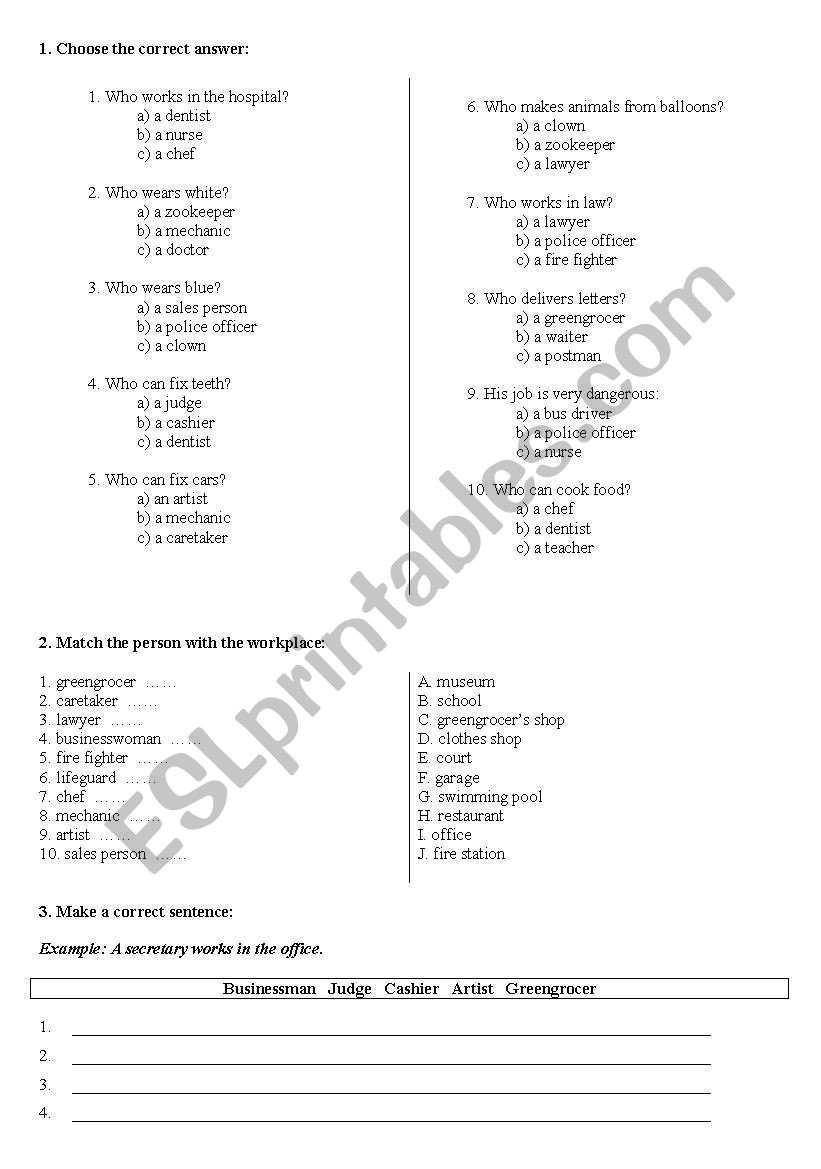 Jobs test worksheet