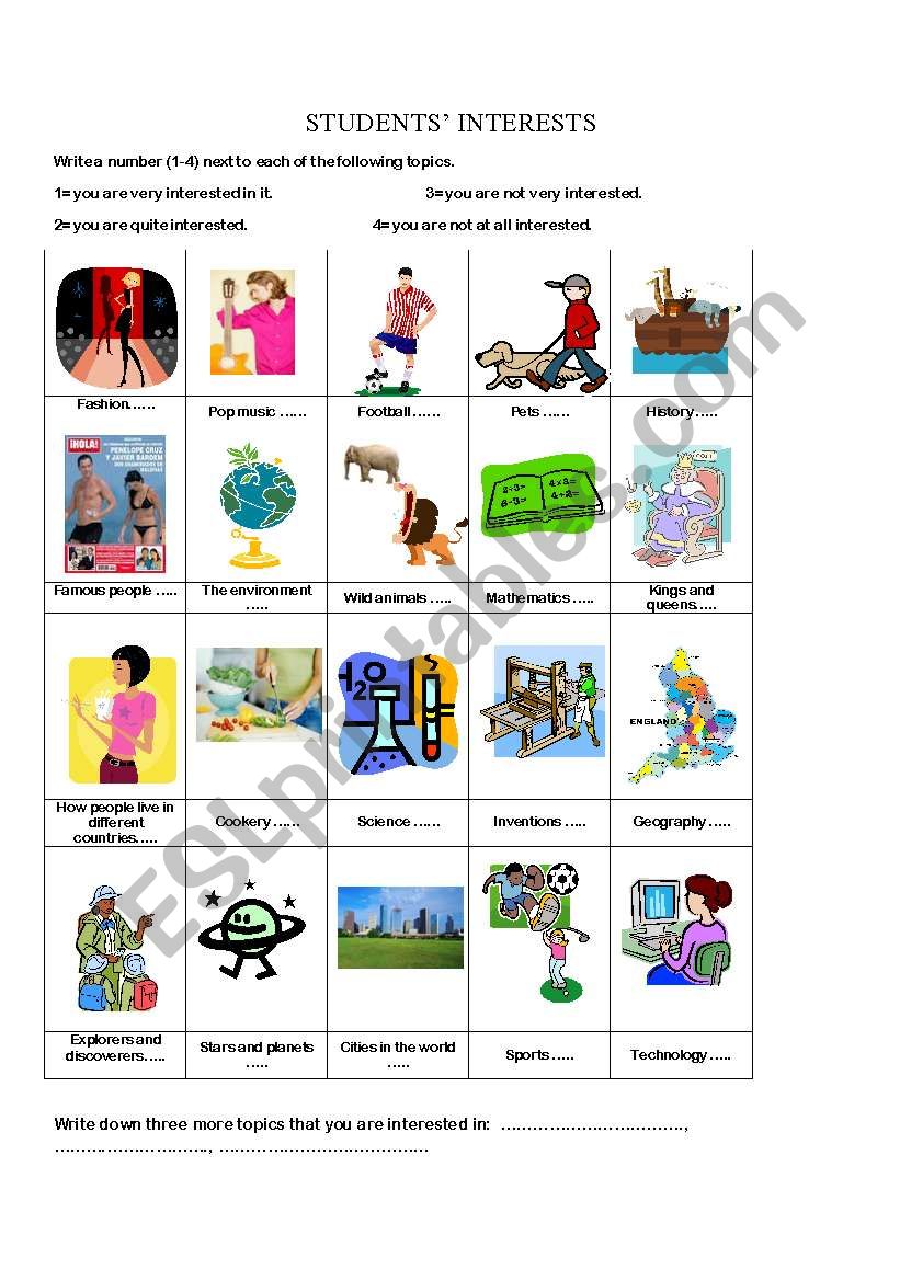 Students interests worksheet