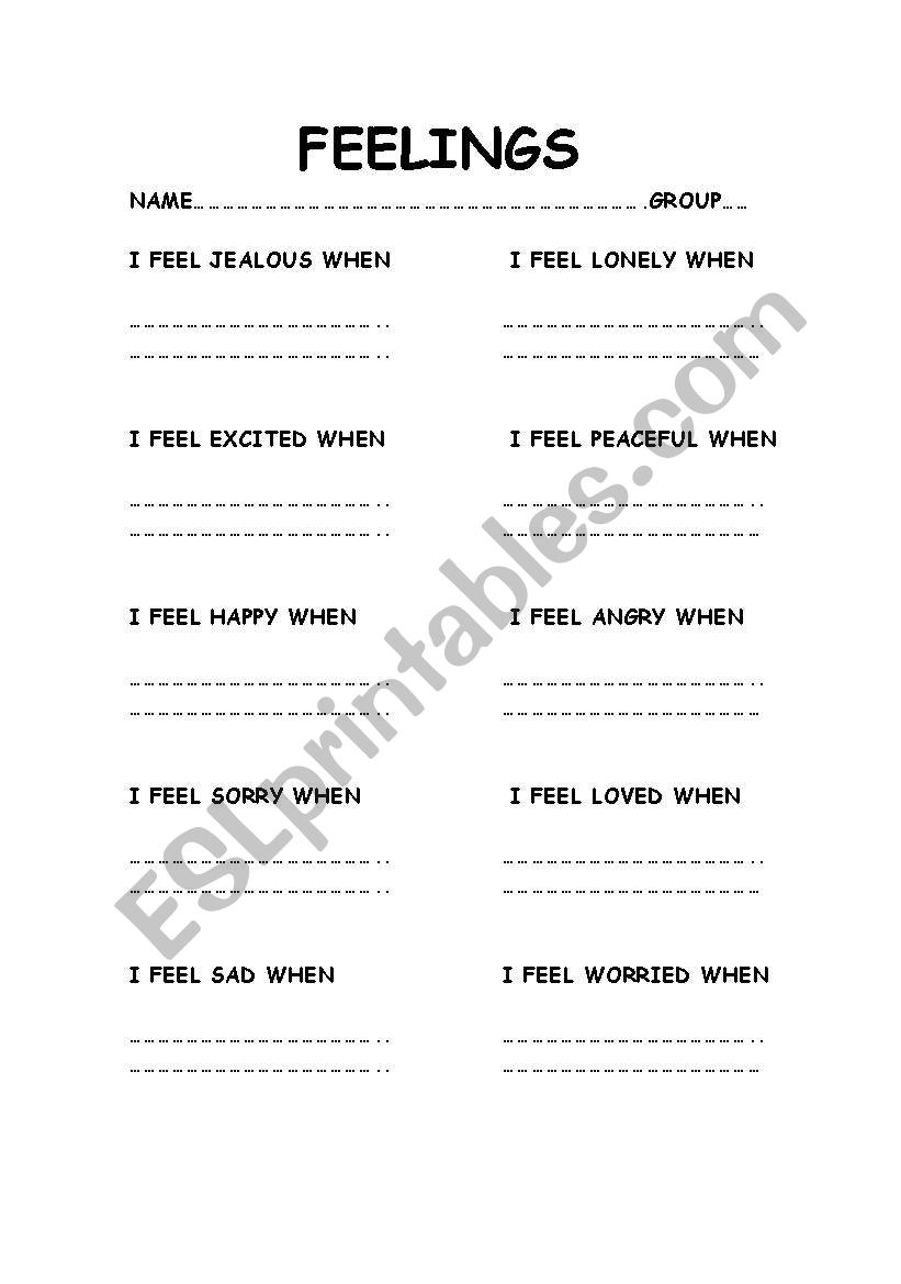 Describing feelings worksheet