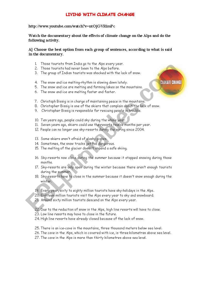 Living with Climate Change worksheet