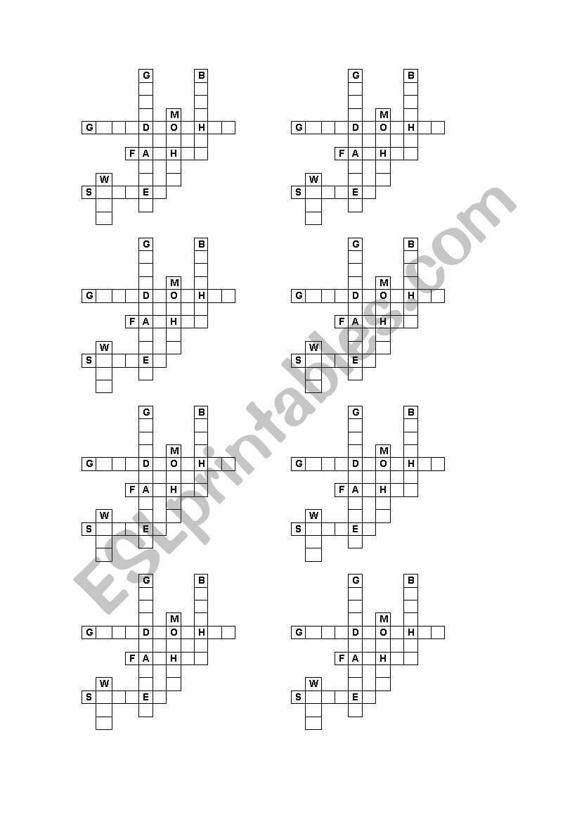 crossword of the family worksheet