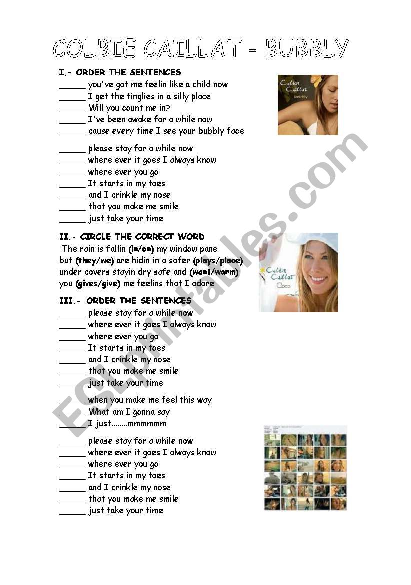 Bubbly Colbie Caillat worksheet