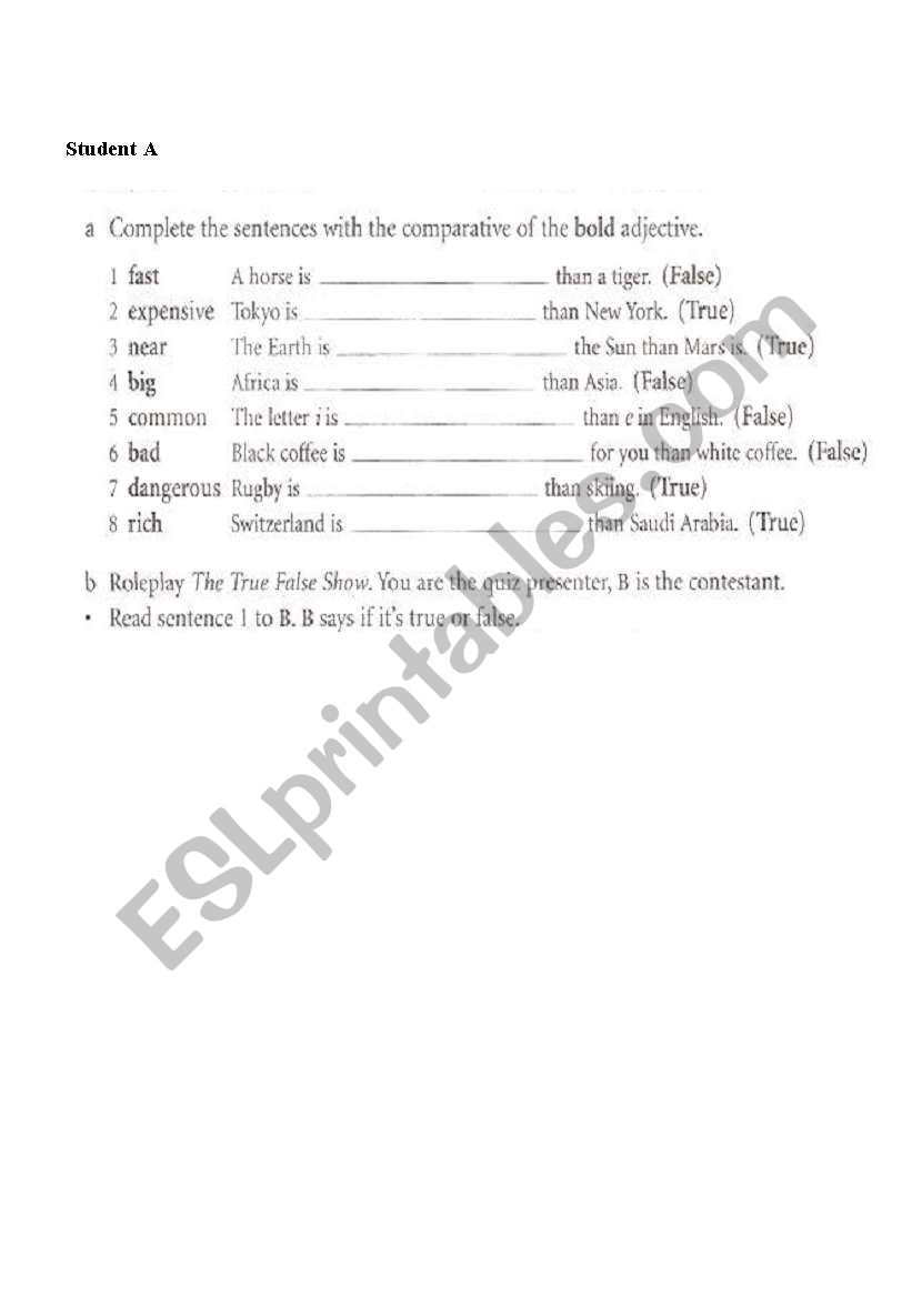 Comparartive exercise worksheet