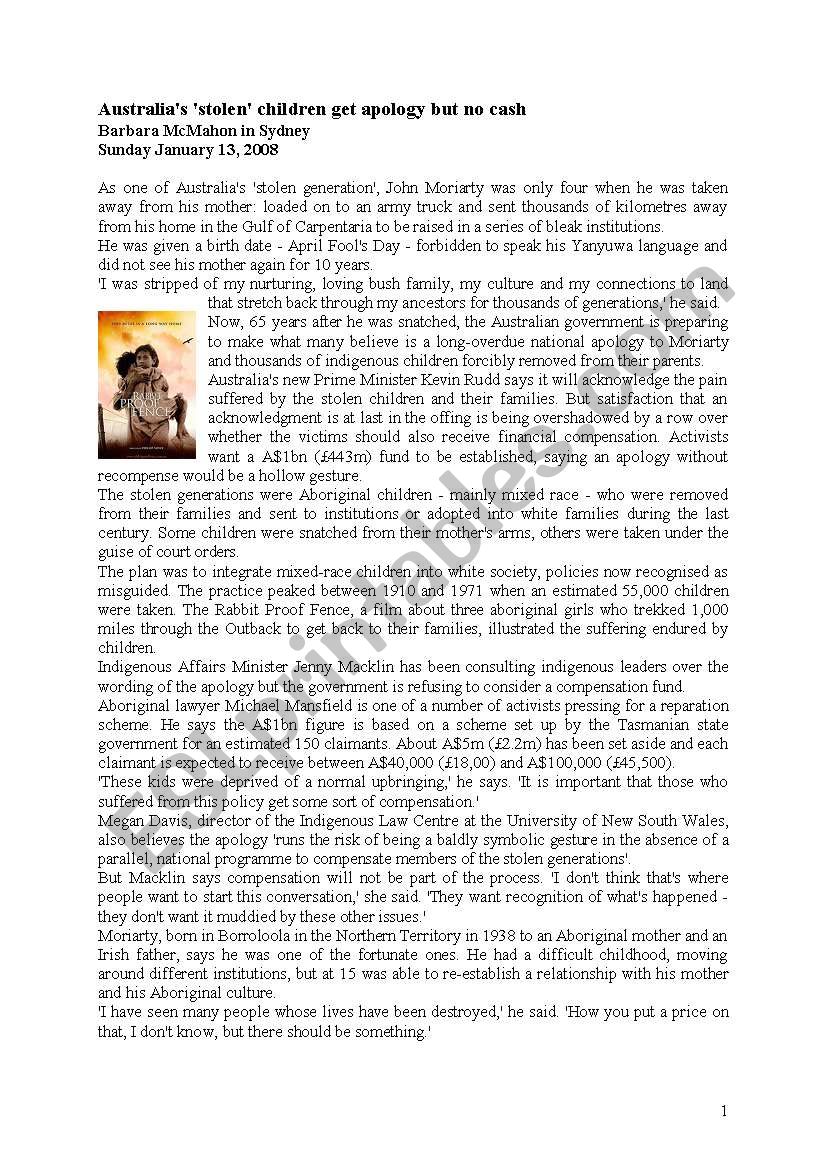 AustraliaÂ´s Â´stolenÂ´ children get apology but no cash