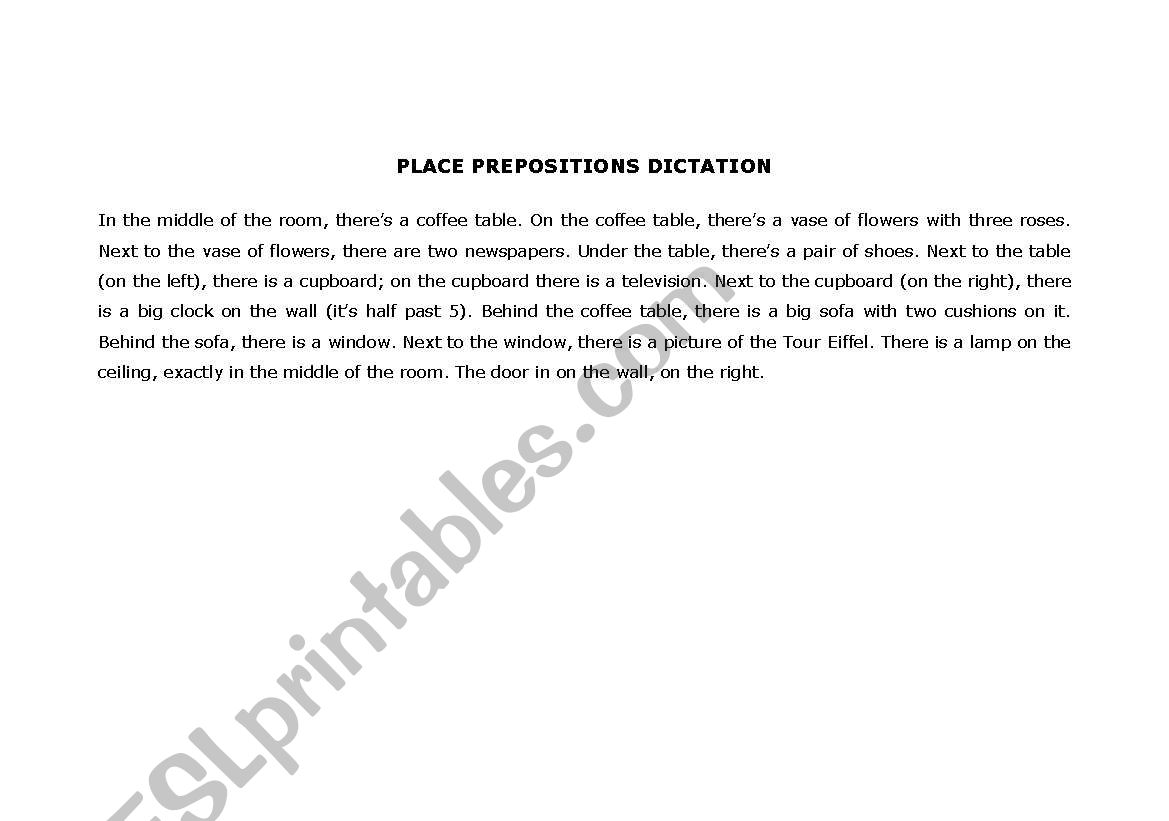 PICTURE DICTATION (PLACE PREPOSITIONS)