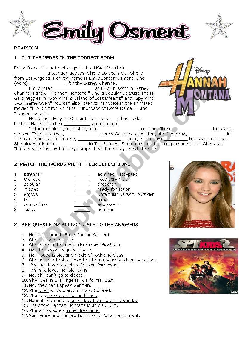 Emily Osment worksheet