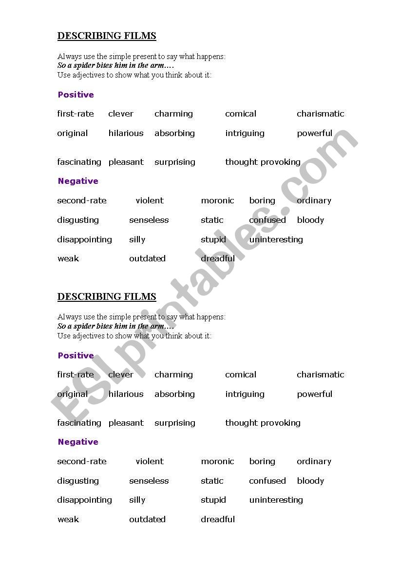 Describing Films worksheet