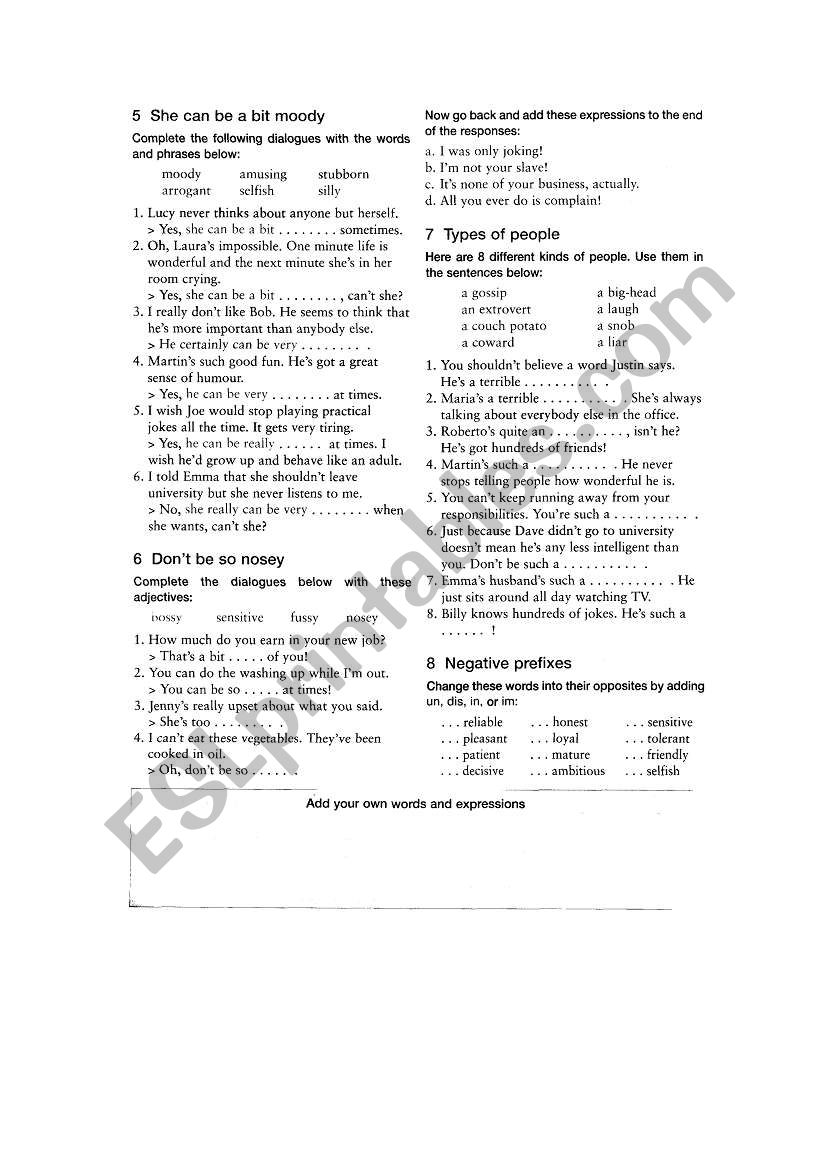 DESCRIBING CHARACTER worksheet