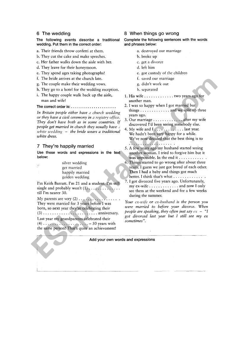 MARRIGAGE worksheet