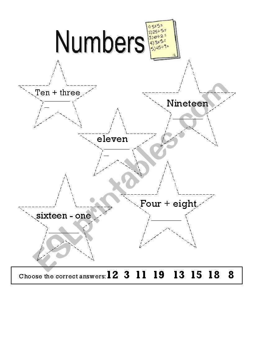 Numbers writing  worksheet