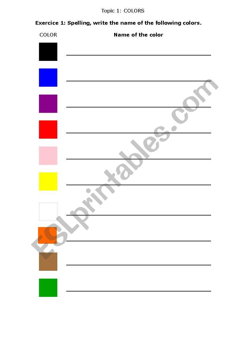 spelling colors worksheet