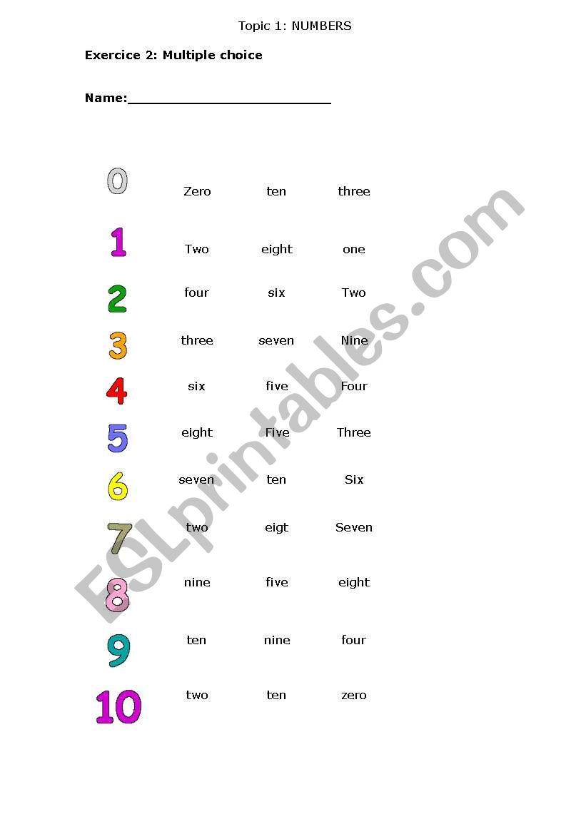 numbers worksheet