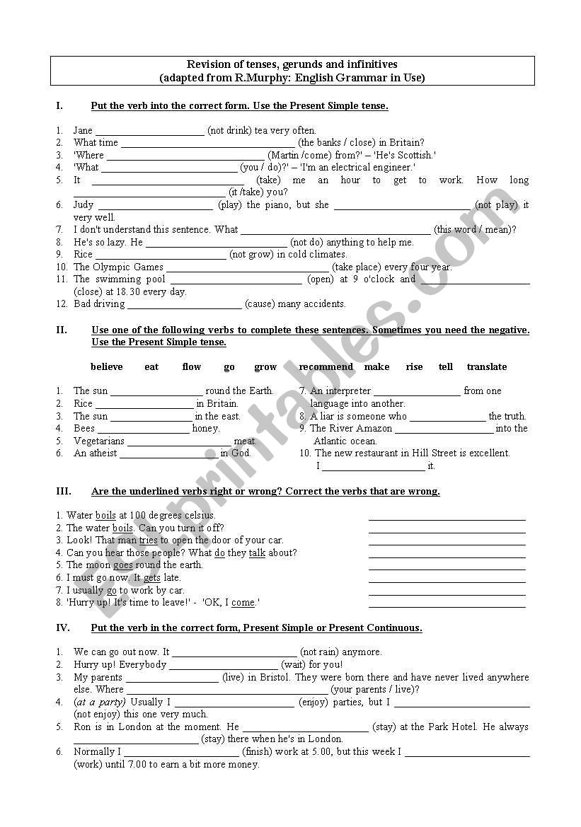 Tenses - revision exercises worksheet