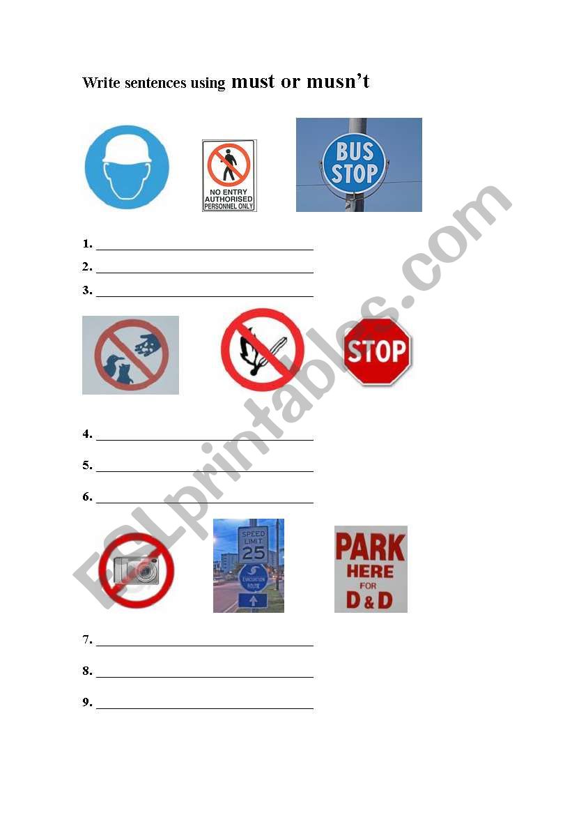 must or musnÂ´t 3 worksheet