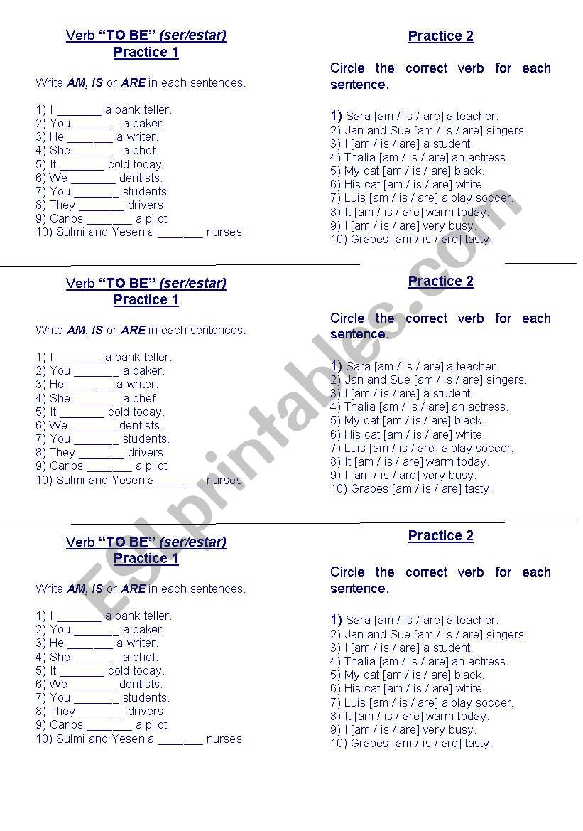 VERB TO BE worksheet