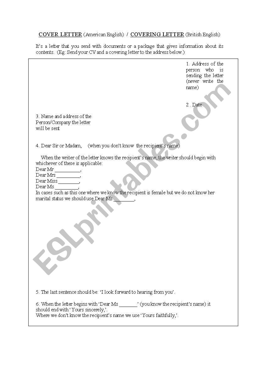 cover letter worksheet template