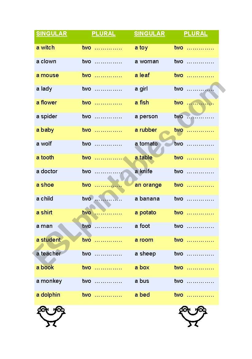 Plurals worksheet