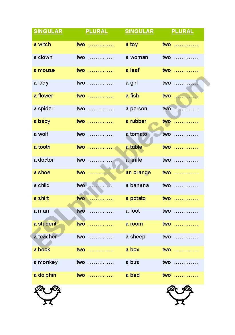 Plurals worksheet