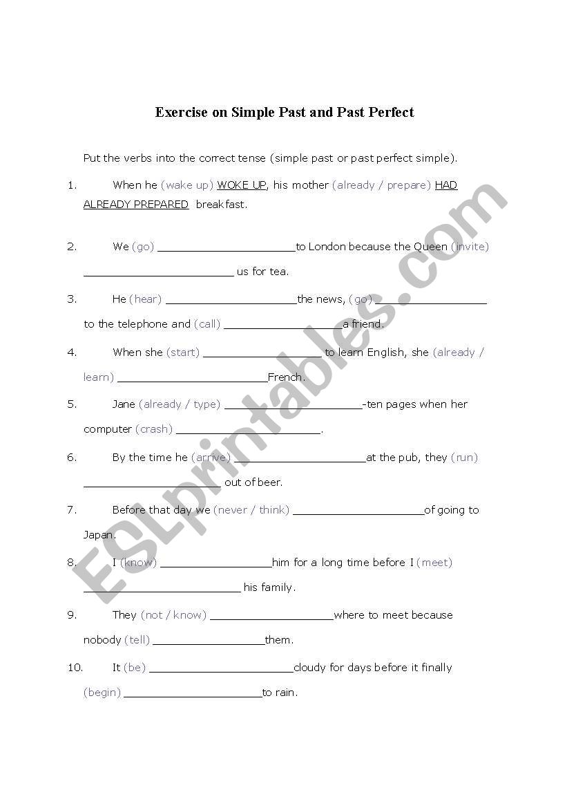 Exercise on Simple Past and Past Perfect