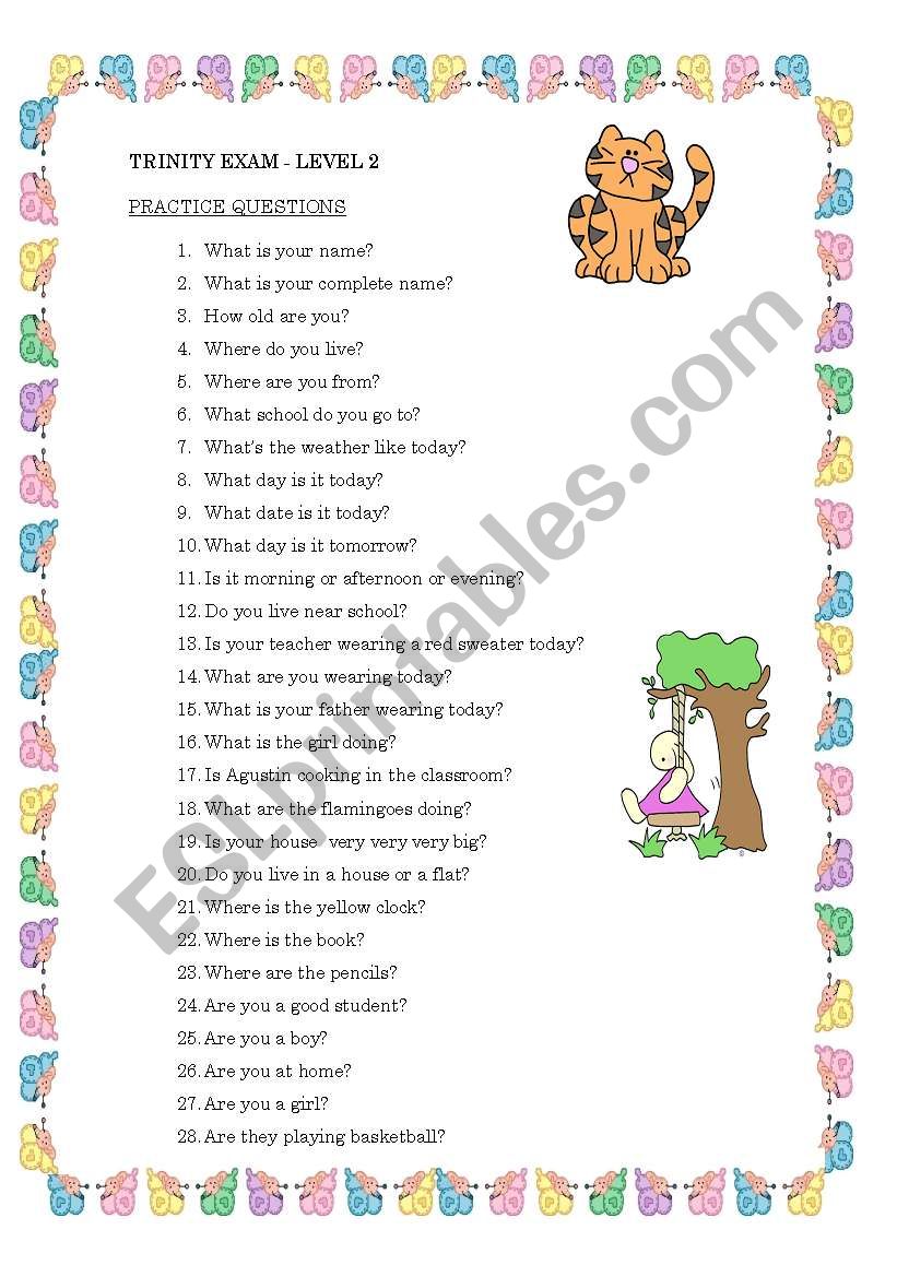 Conversation questions for Trinity Level 2