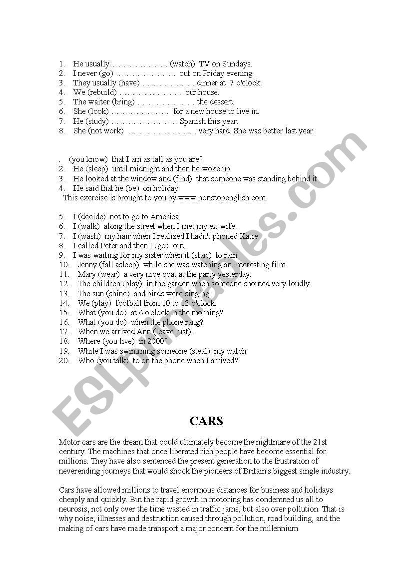 grammar and reading worksheet