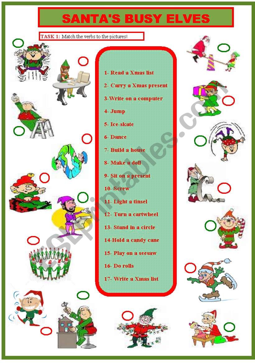 SANTAS BUSY ELVES ( PRESENT CONTINOUS) Second Worksheet