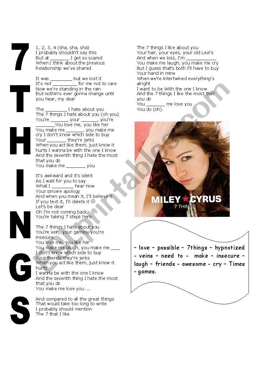 7THINGS BY MILEY ZYRUS worksheet