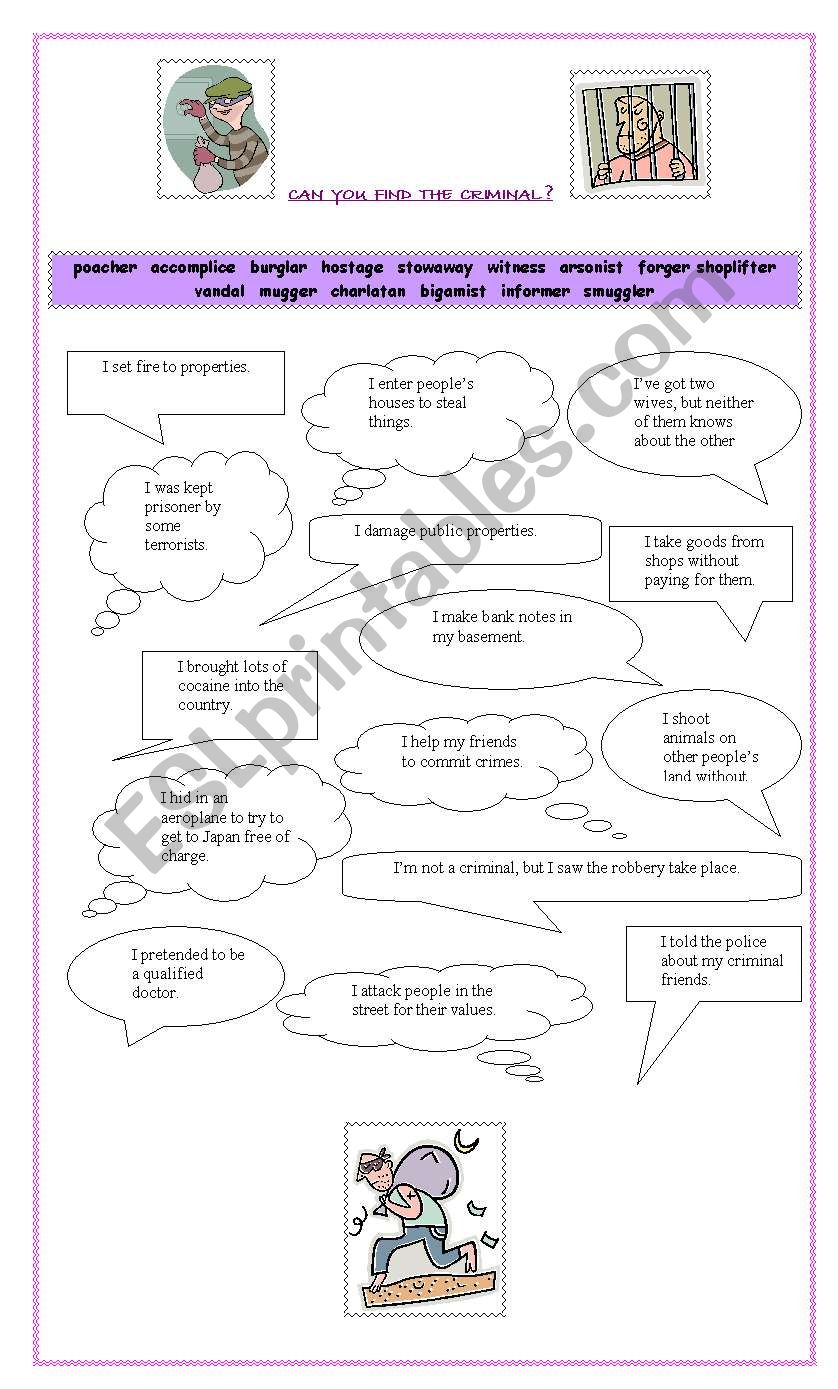 Crimes and criminals worksheet