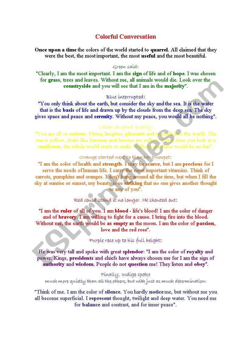colourfull conversation worksheet