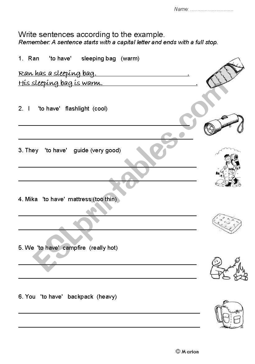 writing exercise with to have and a possessive adjective