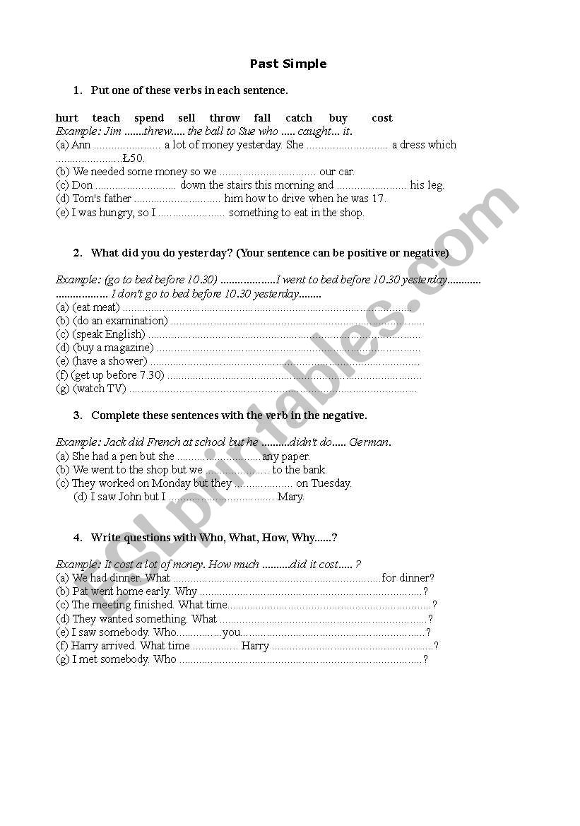 Past Simple exercises worksheet