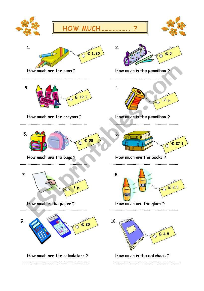 how much worksheet