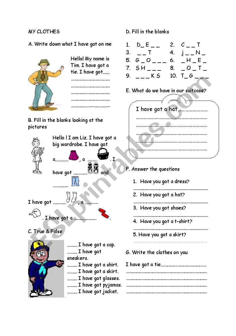 my clothes worksheet