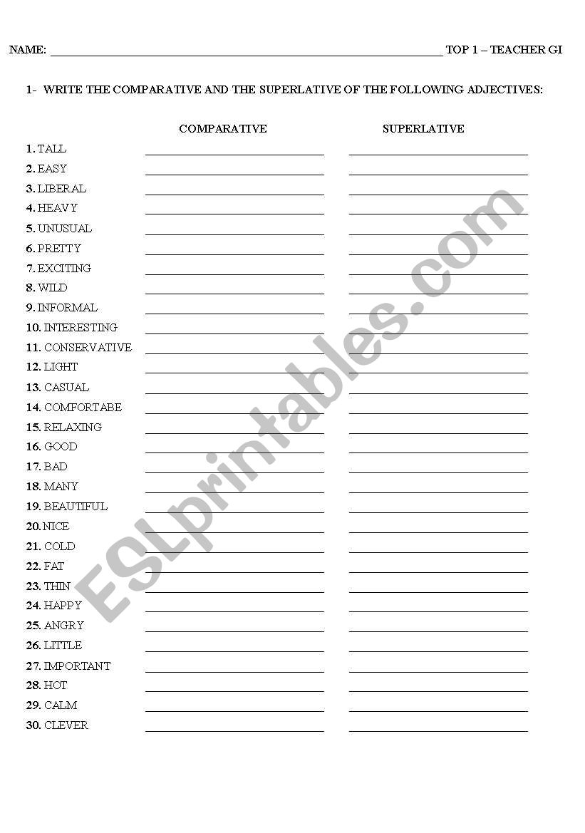 comparative - superlative worksheet