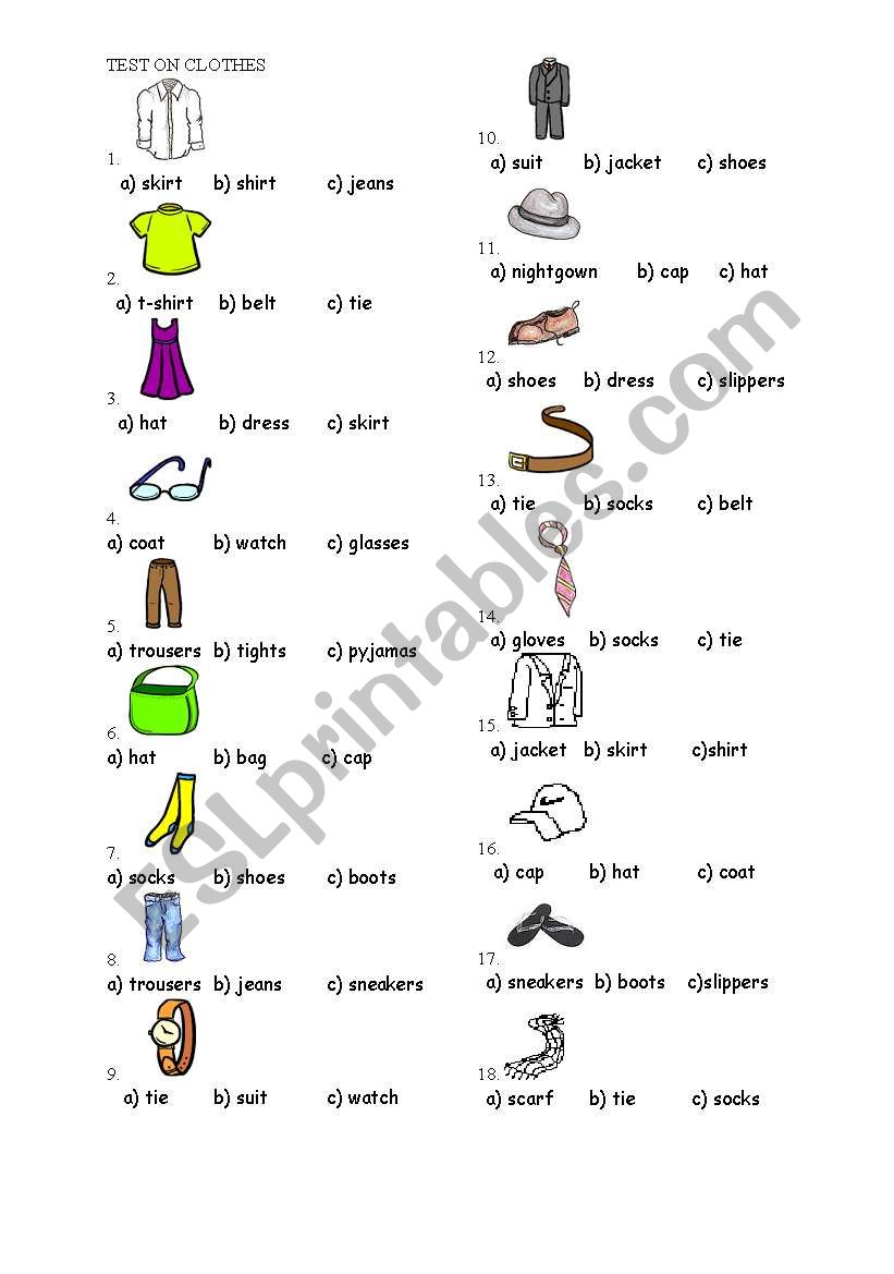 test on clothes - ESL worksheet by clmctn