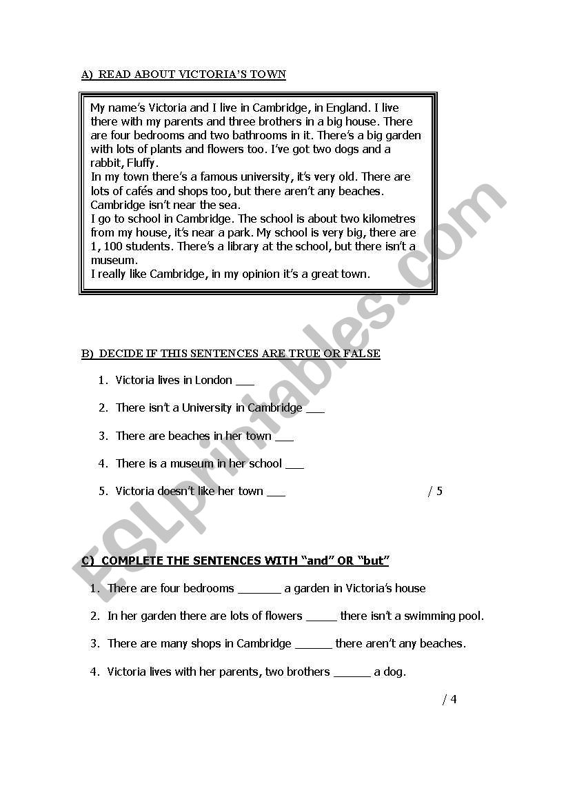 Test - Vocabulary: Town worksheet