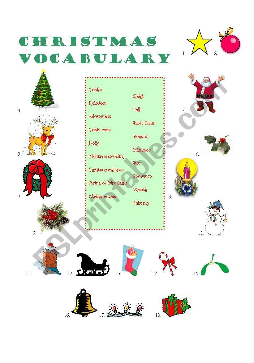 Christmas vocabulary worksheet