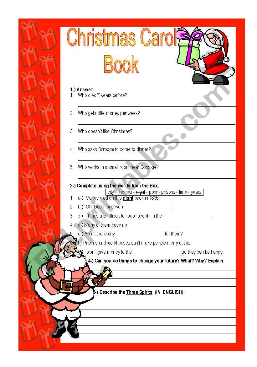 Christmas Carol - basic activity about the book/movie
