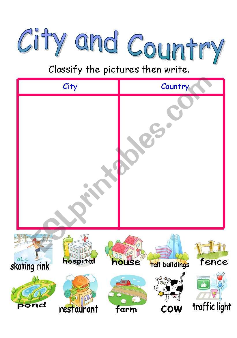 City and Country worksheet