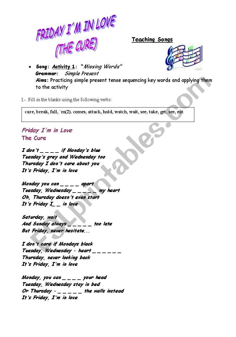Teaching Songs worksheet