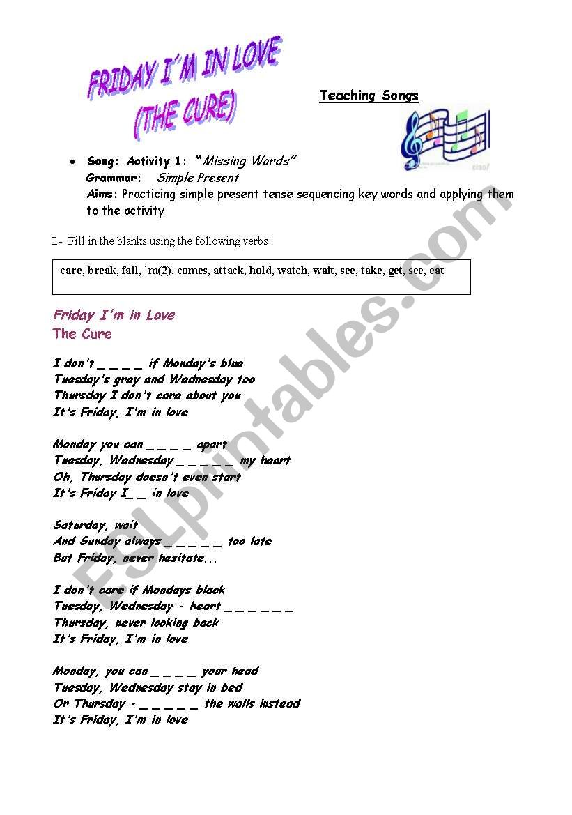 Teaching Songs worksheet